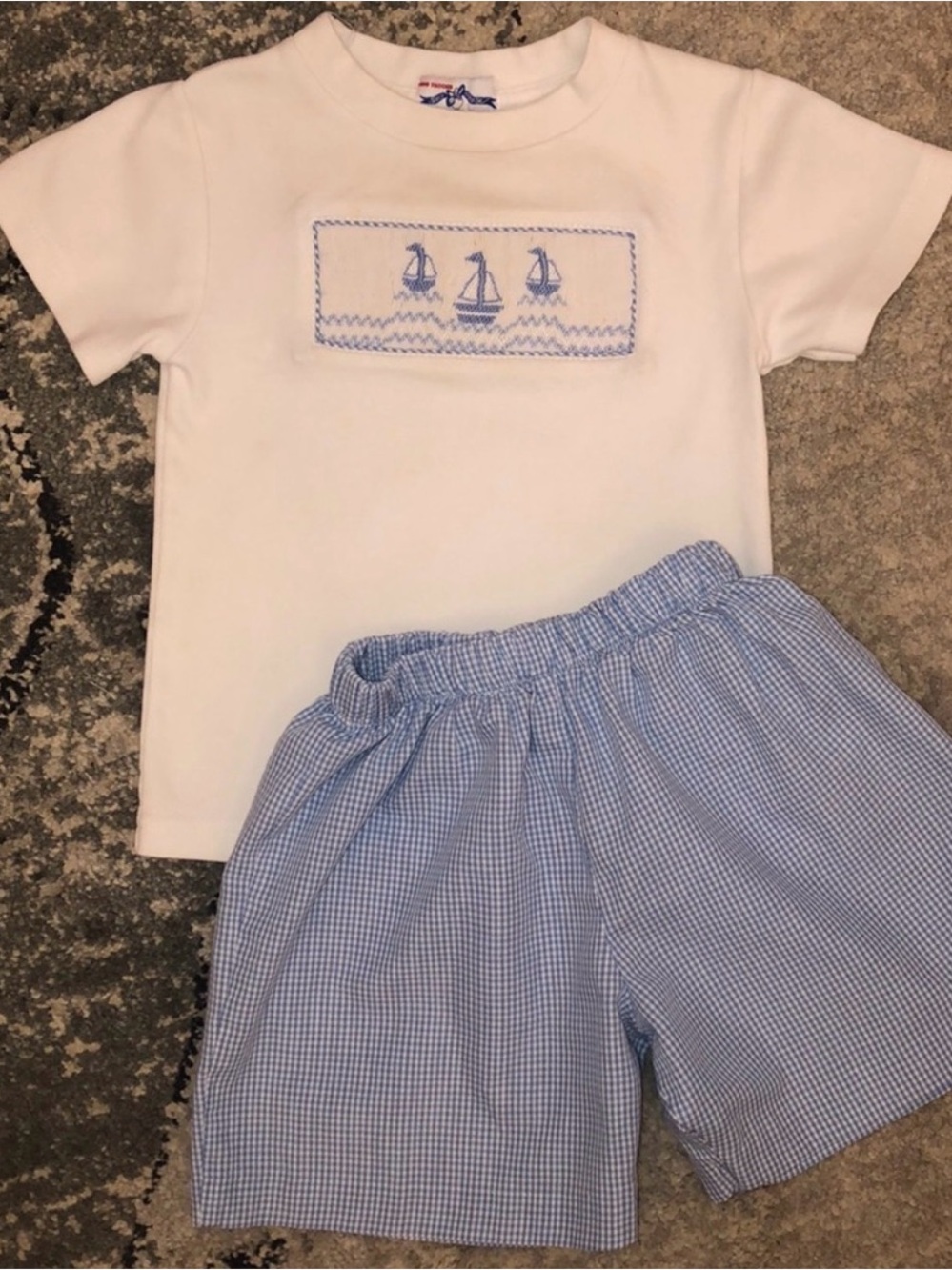 Silly Goose Hand Smocked Blue Gingham Preppy Shorts Boy 12 months